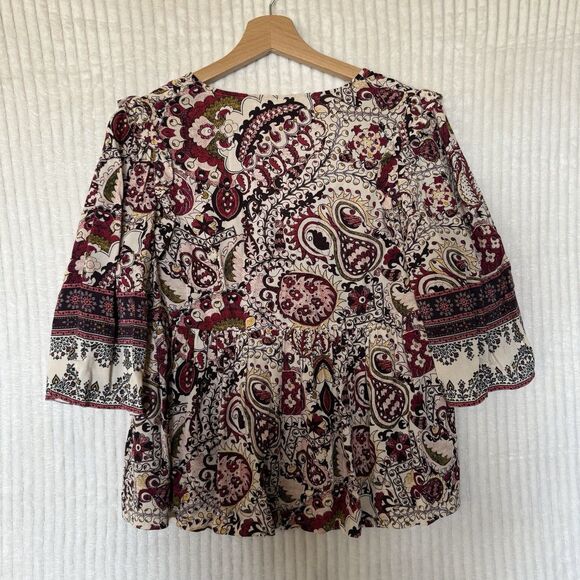 ba&sh Zarry Ecru Top Burgundy Multi Size 2 XS 100% Viscose - Picture 3 of 11